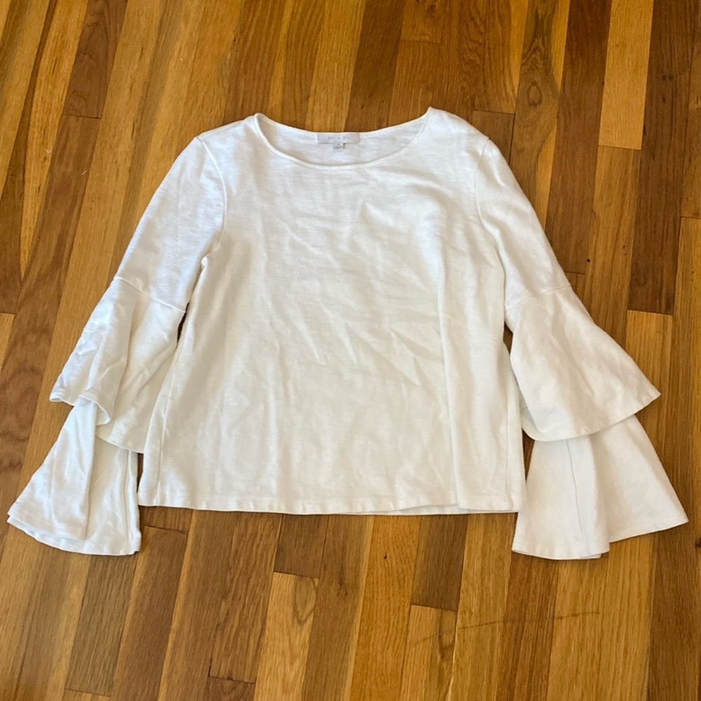 Eri + Ali Womens White Ruffle Sleeve Top Size M